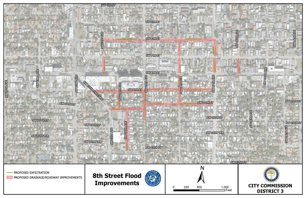 8th Street Neighborhood Flood Improvements Map Showing Streets that are Included in the project. 