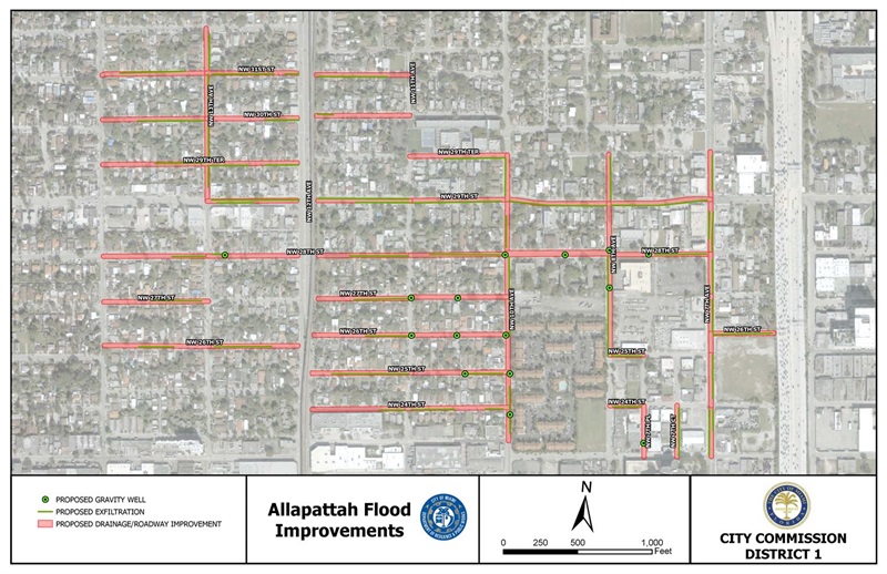 Allapattah Flood Improvements Map Showing Flood Areas and Streets