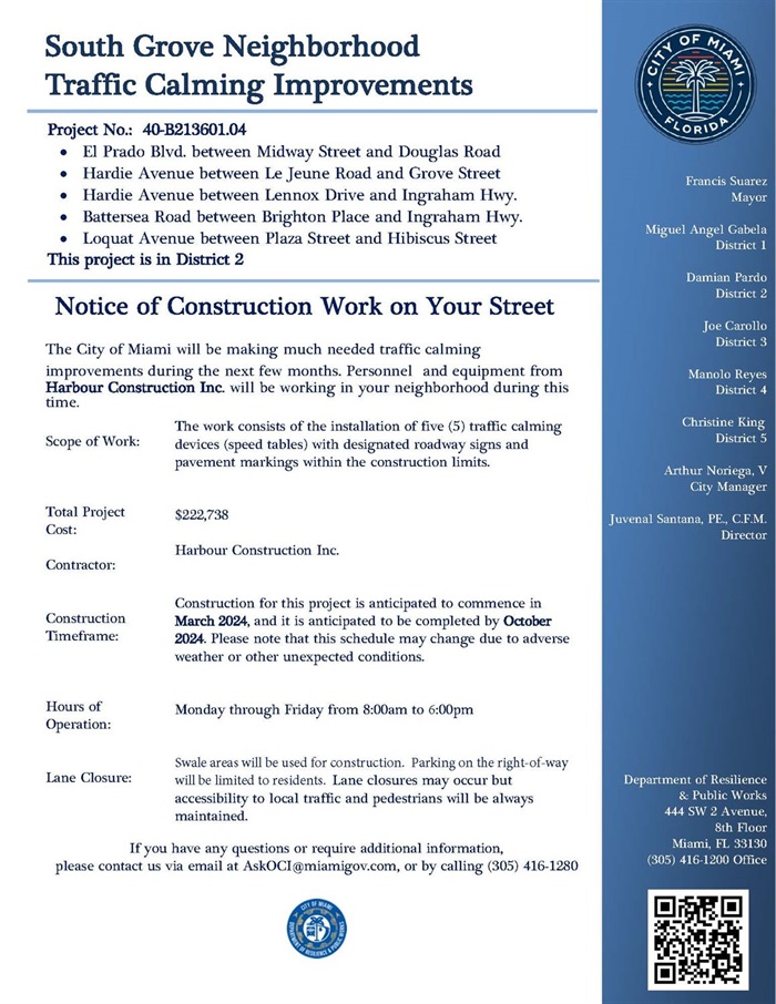 South Grove Traffic Calming Group 3 Notice of Construction