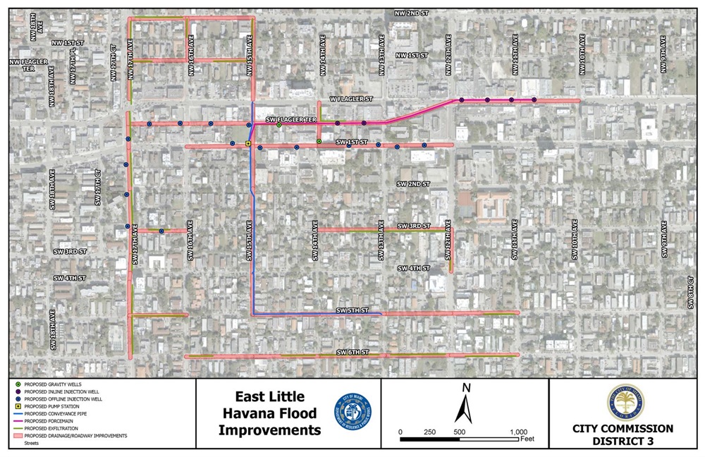 Map of flood improvements areas in the East Little Havana neighborhood