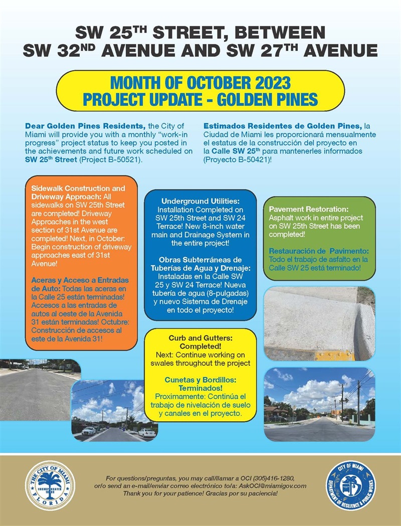Golden Pines Monthly Status Update Flyer October Notice Page 1