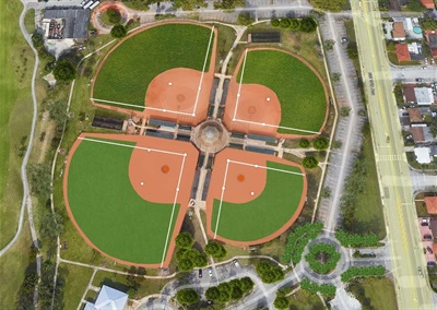 Grapeland Park Upgraded Base Ball Fields Ariel Rendering in Color