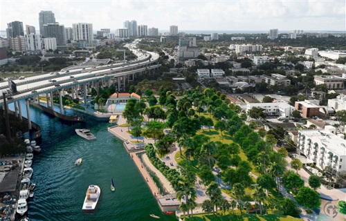 Aerial rendering of the renovated Jose Marti Park
