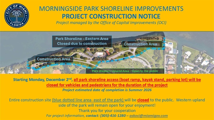 Morningside Park Shoreline Work Closure Notice