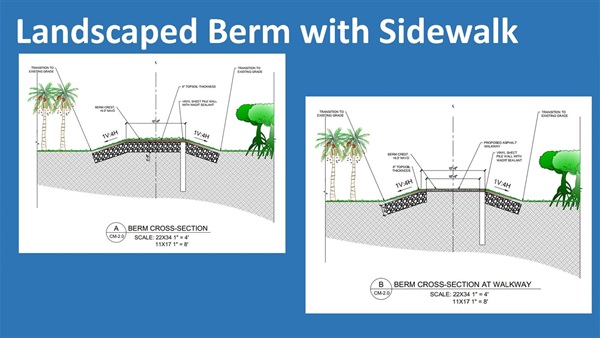 Peacock Park Community Meeting Presentation. Slide 7 - Landscaped Berm with Sidewalk Images