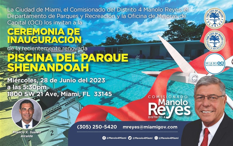Shenandoah Park New Pool Ribbon Cutting Ceremony Flyer in Spanish