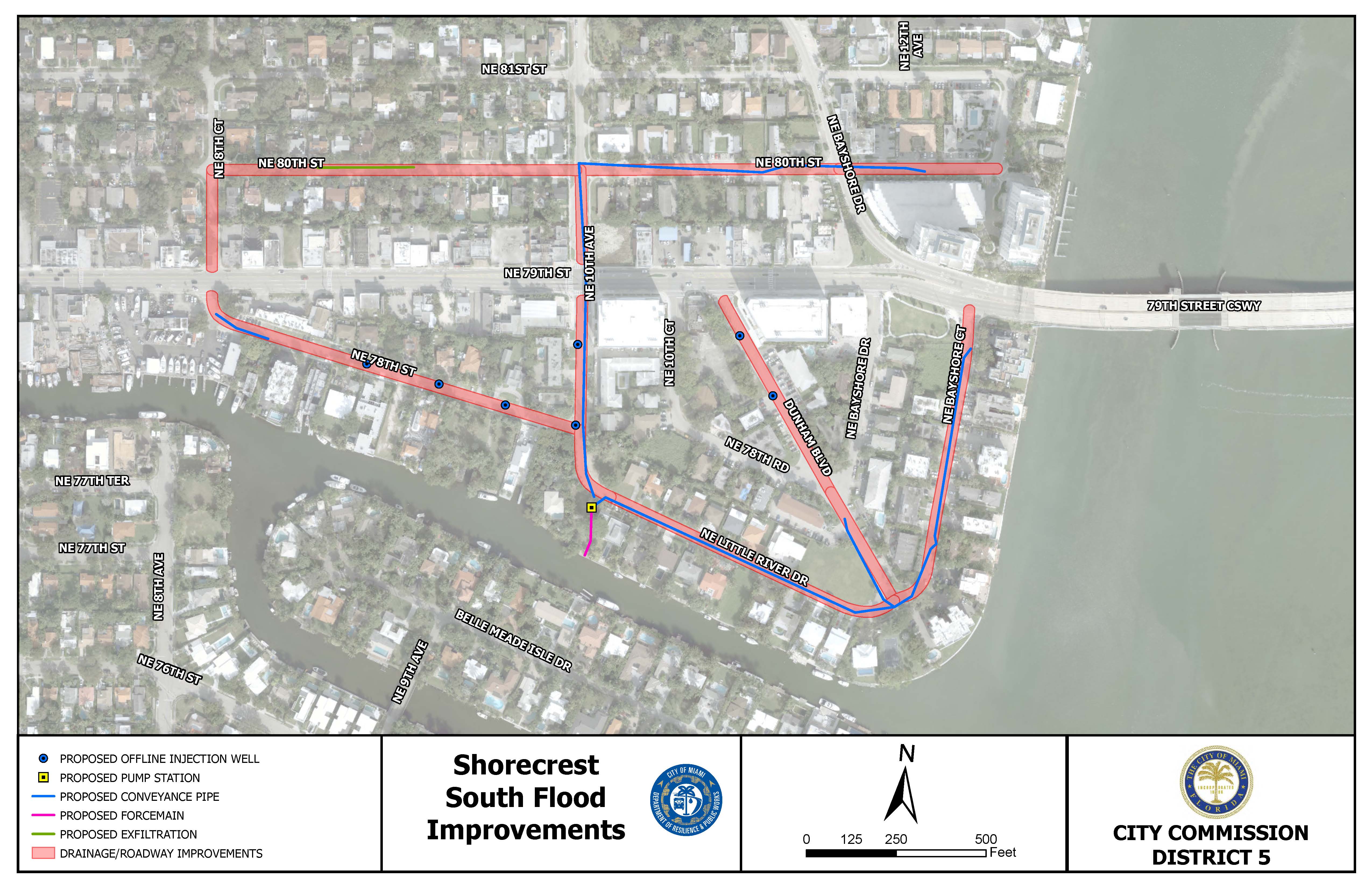 Map showing flood improvement areas for the Shorecrest neighborhood
