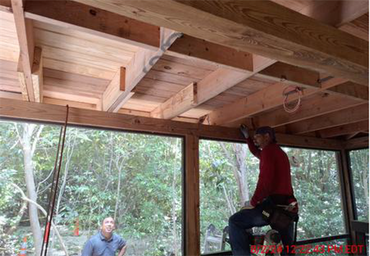 Photo of patio roof woodwork at Simpson Park