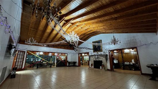 Interior photo of the fully repaired roof at Simpson Park with Halloween Decorations
