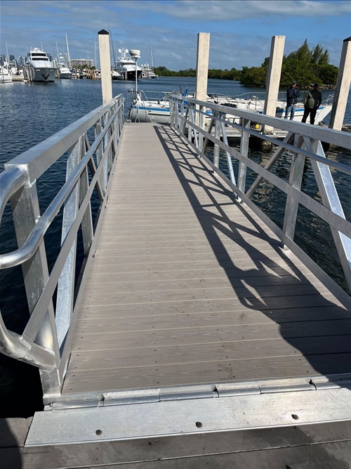 Photo of the new aluminum floating dock and Spoil Island E