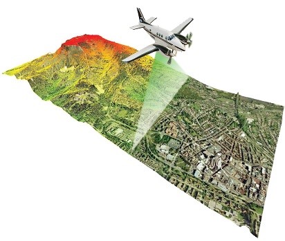 Airplane Flying OverMapof Topographic Survey