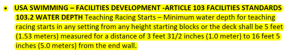 USA Swimming Facilities Development - Article 103 Facilities Standards 103.2 Water Depth