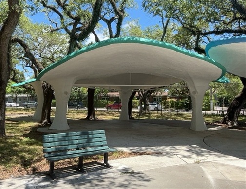 Photo of the completed Virrick Park Mushrooms Renovation with Bench