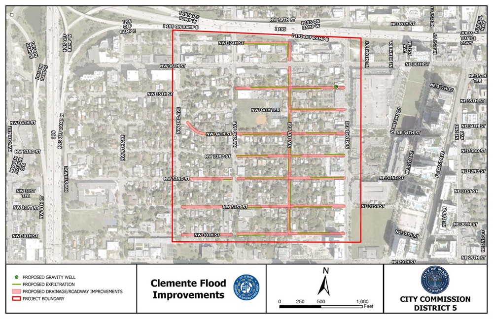 Map of the Clemente Neighborhood Flood Improvements Streets