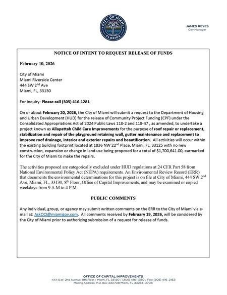 Image of the Allapattah Child Care Improvements Notice Page 1