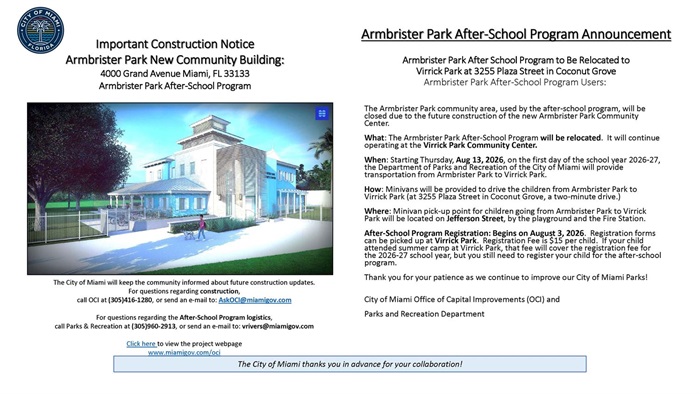 Armbrister Park Afterschool Program Notice