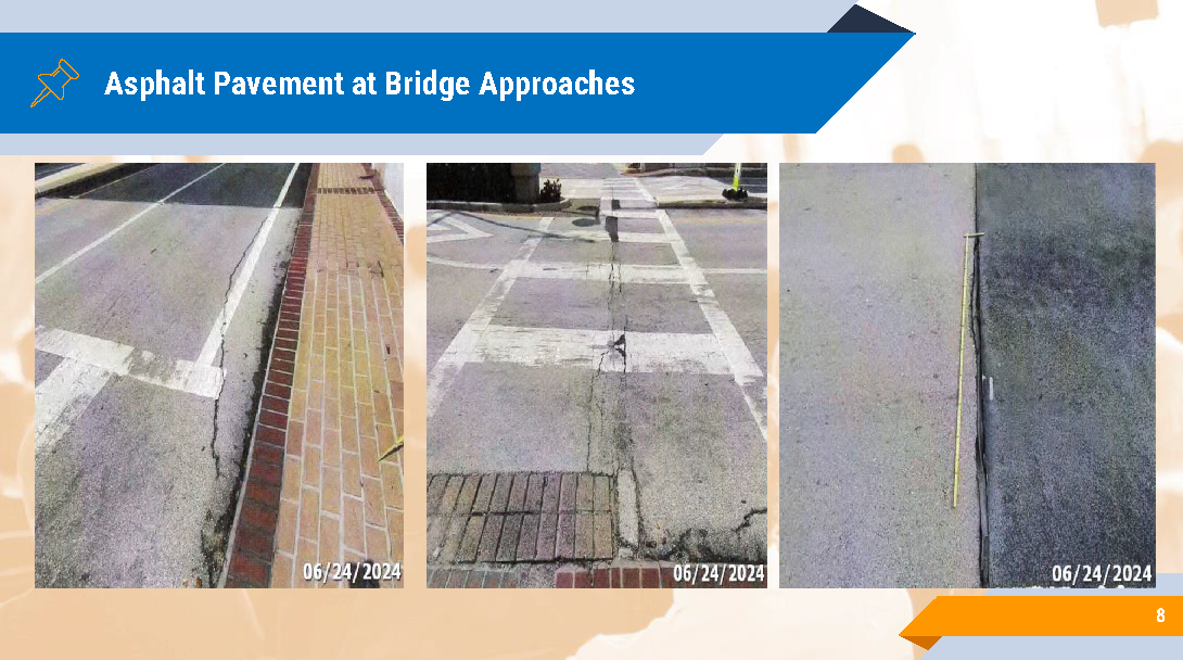 Brickell Key Bridge Community Meeting Presentation. Slide 8- Asphalt Pavement at Bridge Approaches