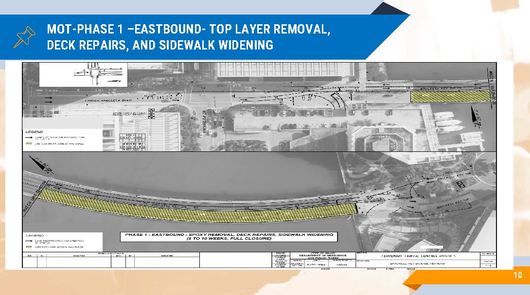 Brickell Key Bridge Community Meeting Presentation. Slide 10- Maintenance of Traffic Phase 1