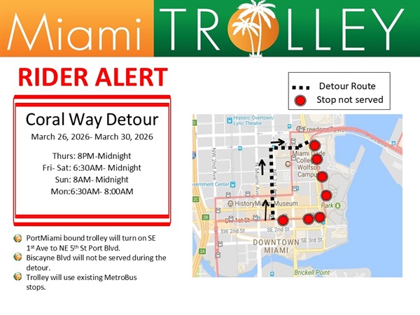 Ultra Music Fest 2026 Trolley Detours in Coral Way