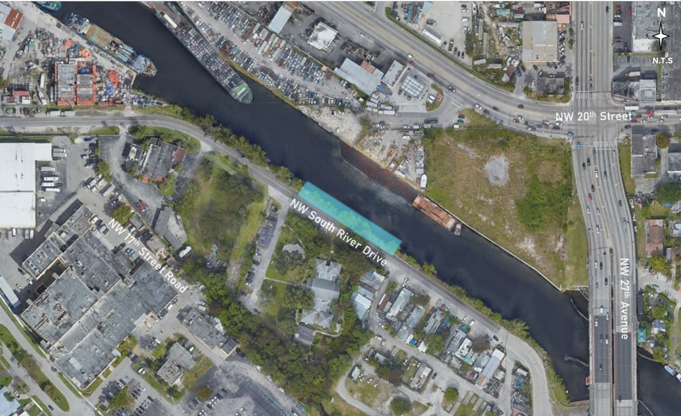 Map illustrating the project boundaries of 40-B253603 (along NW S River Drive embankment)