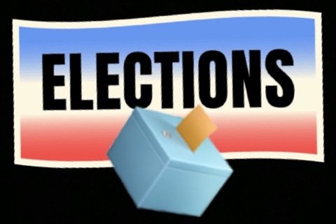Image of black box with the word Elections and a voting blue box.JPG