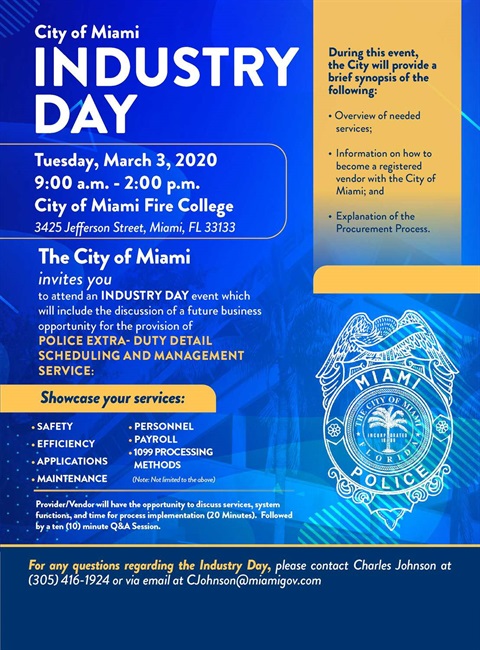 Informational flyer for Procurement Industry Day about Off Duty Police