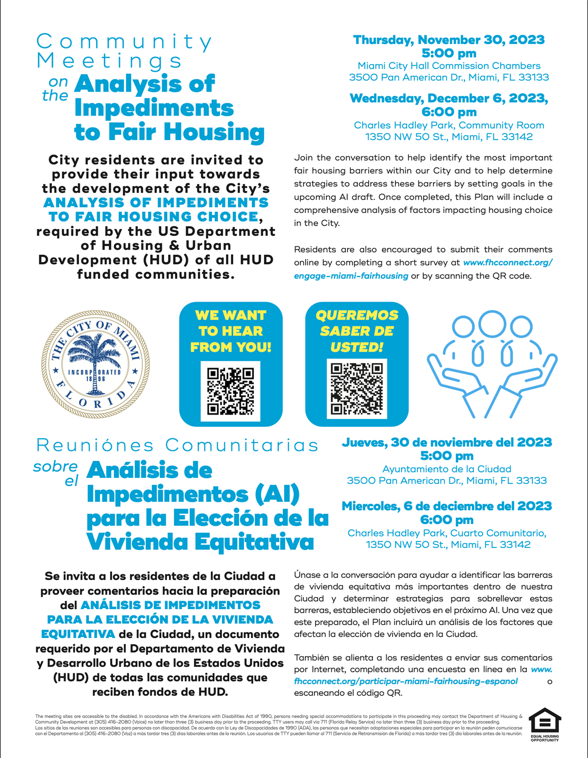 Community Meetings on the Analysis of the Impediments to Fair Housing